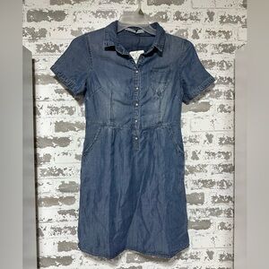 Casual Short-Sleeve Denim Mini Dress - Blue
